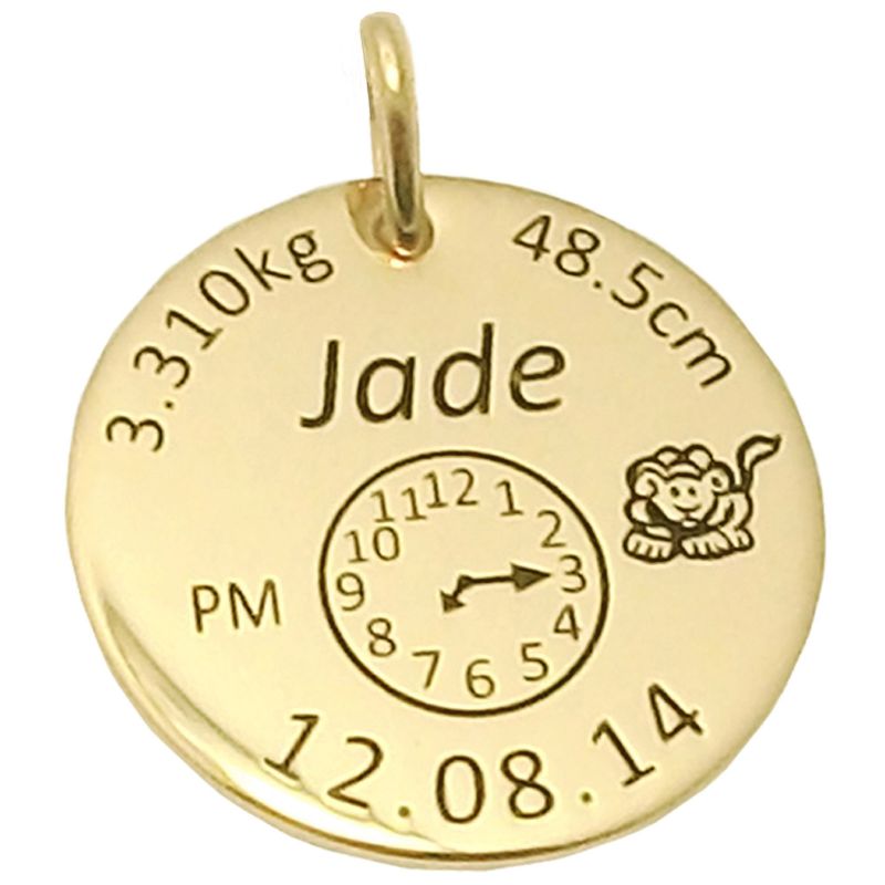 Médaille de naissance ronde (plaqué or jaune) Alomi