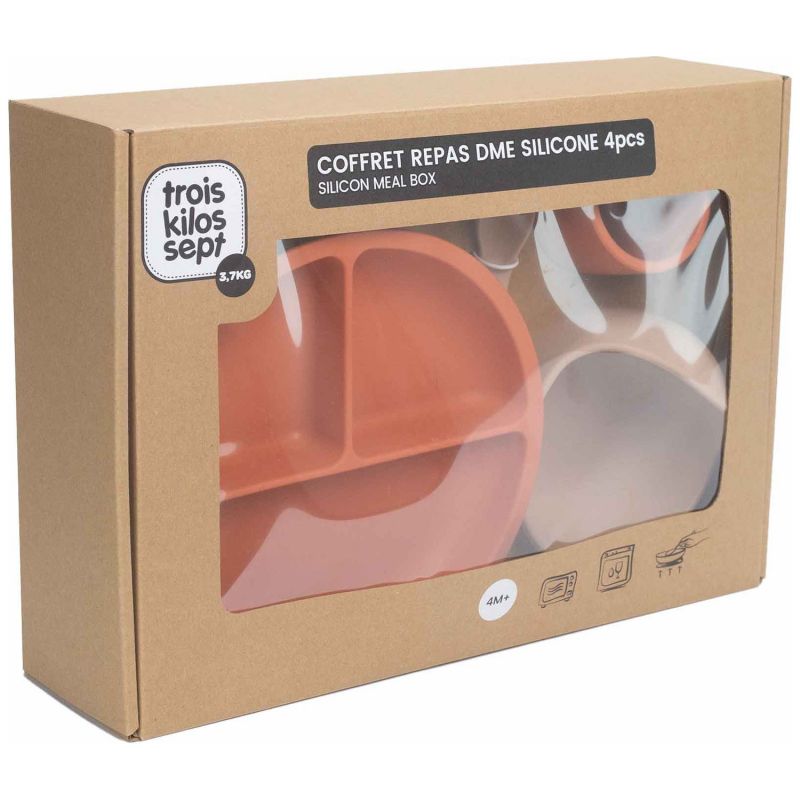 Coffret repas en silicone Terre de sienne-Sable (4 pièces) Trois Kilos Sept Packaging 6