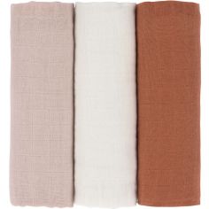 Lot de 3 langes en mousseline Cozy Home Rose, blanc et rouille (85 x 85 cm)