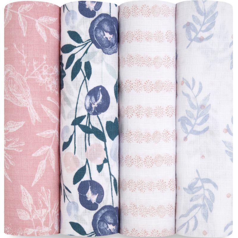 Lot de 4 maxi langes en coton Flowers Bloom (112 x 112 cm) aden + anais