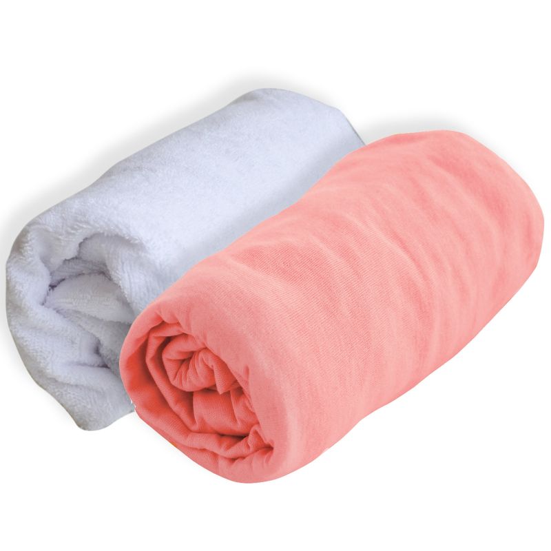 Lot alèse et drap housse pêche (60 x 120 cm) Domiva