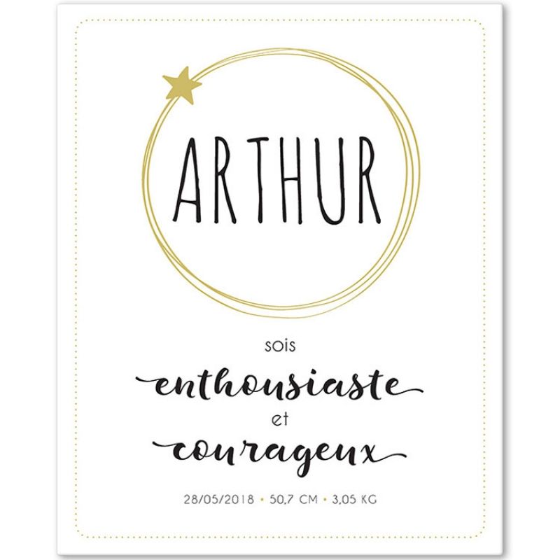 Tableau de naissance Courageux personnalisable (33 x 41 cm) Mes Mots Déco