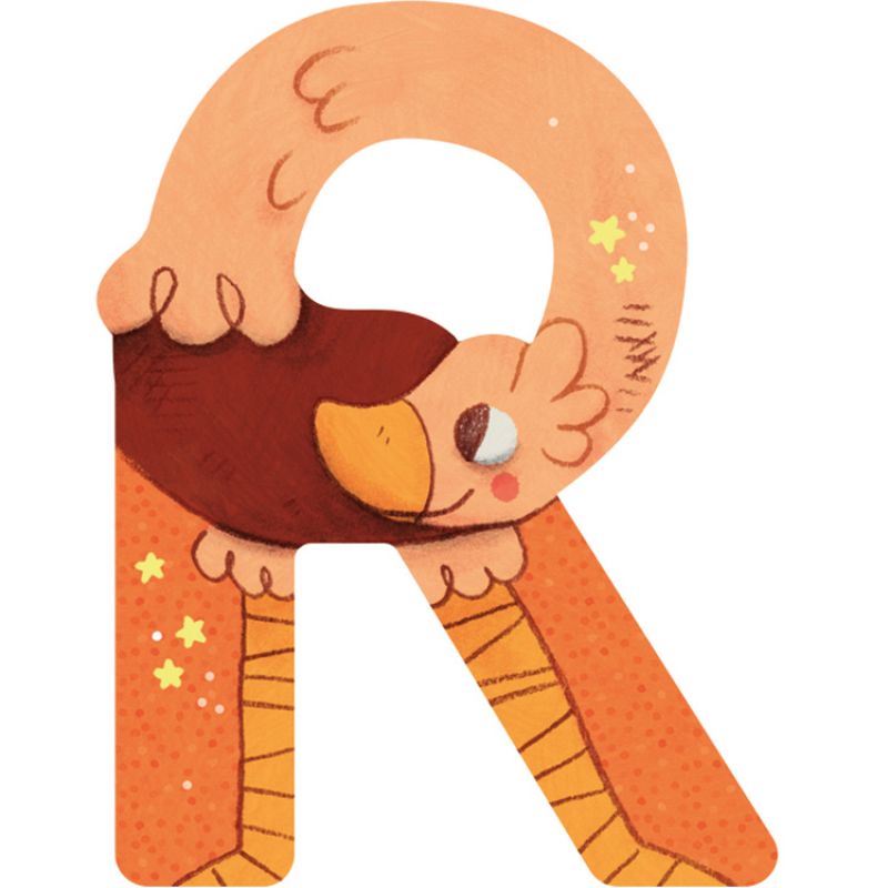 Lettre R en bois Autruche orange Moulin Roty