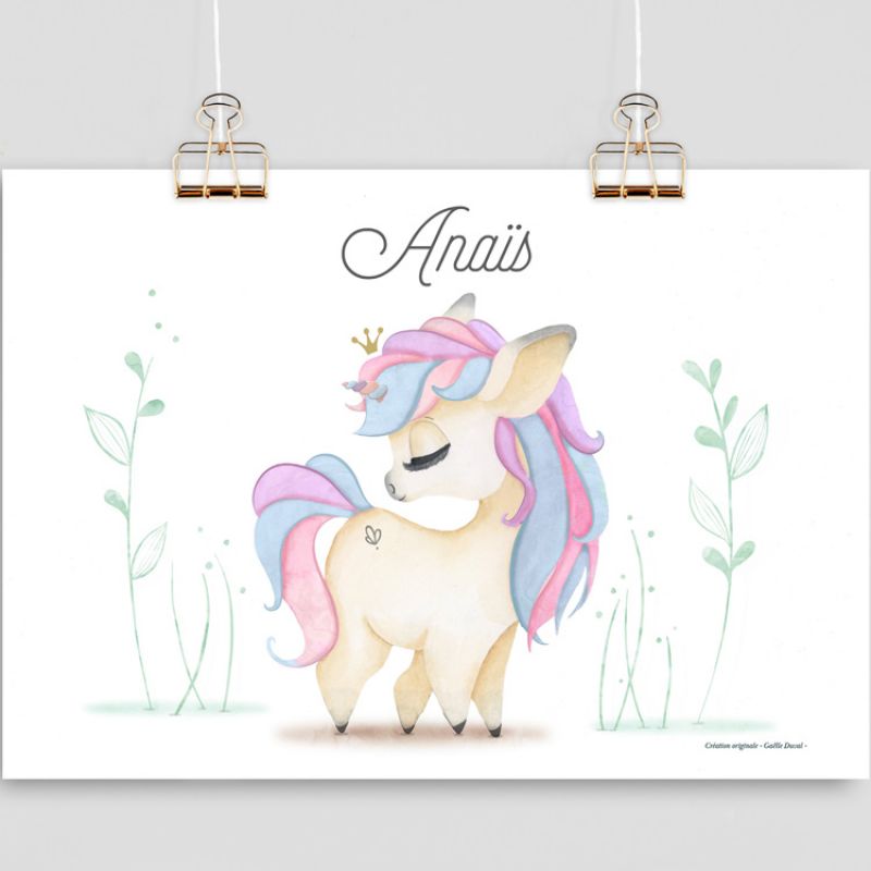 Affiche A4 Licorne (personnalisable) Gaëlle Duval