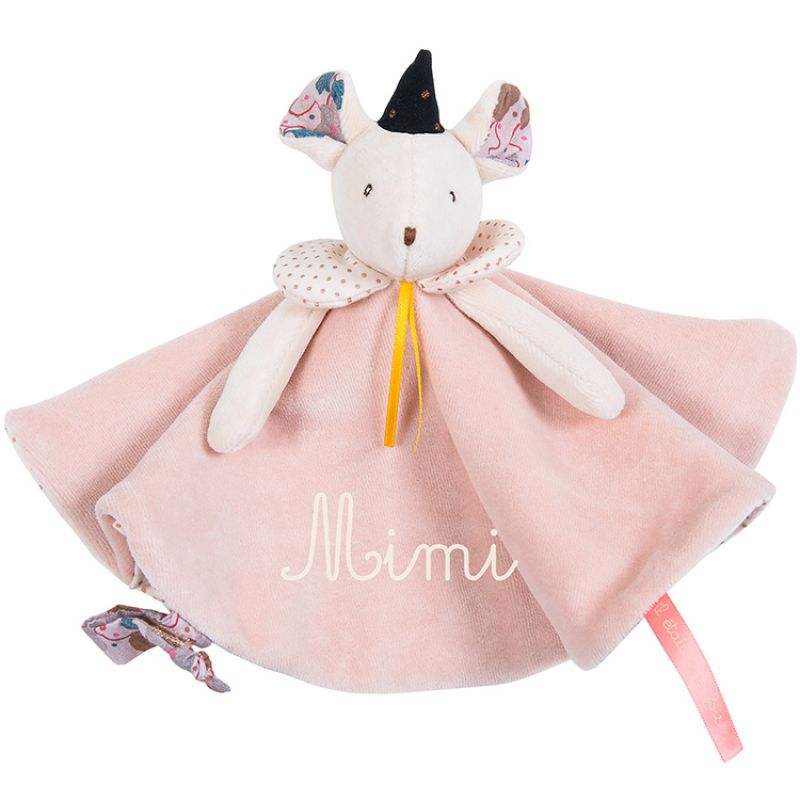 Doudou attache tétine Souris rose Il était une fois (personnalisable) Moulin Roty