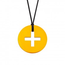 Collier cordon médaille Signes Croix Latine 16 mm (or jaune 750°)  par Maison La Couronne