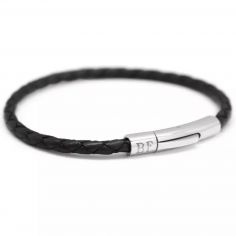 Bracelet papa tressé cuir Noir (personnalisable)