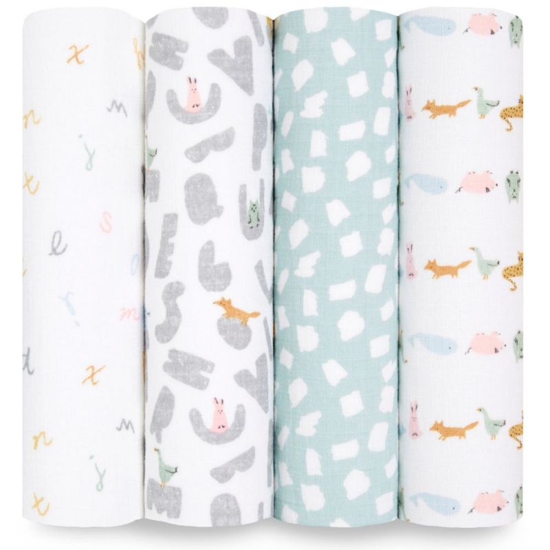 Lot de 4 maxi langes en coton Alphabet animals (112 x 112 cm) aden + anais