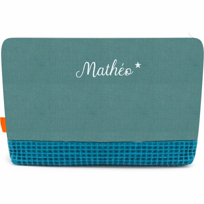 Pochette trousseau Nomade Bleu céladon (personnalisable) L'oiseau bateau
