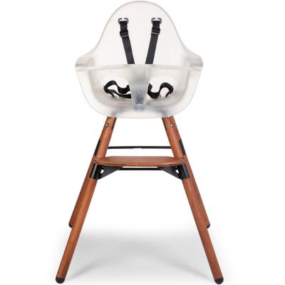 Chaise haute Evolu 2 en bois 2 en 1 noisette et transparent  par Childhome