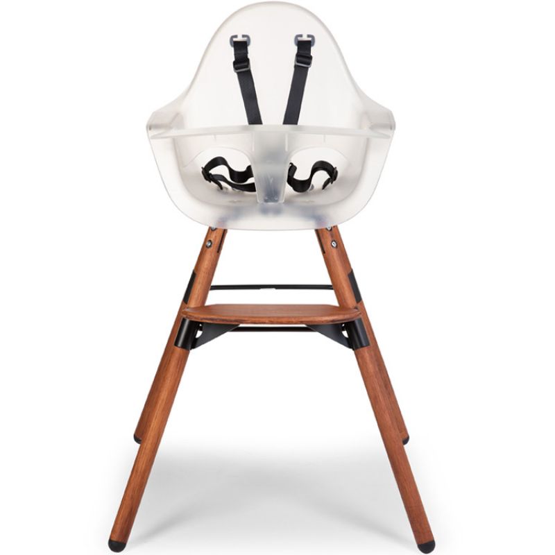 Chaise haute Evolu 2 en bois 2 en 1 noisette et transparent Childhome
