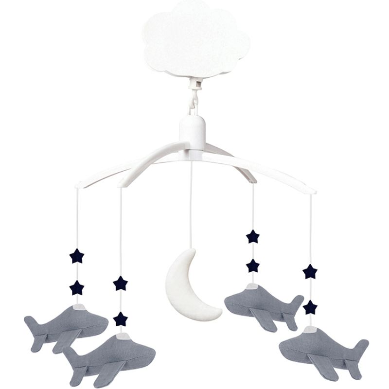 Mobile musical en lin Avion bleu gris Trousselier
