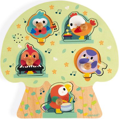 Puzzle musical à encastrer Les oiseaux en fête (5 pièces)  par Janod 