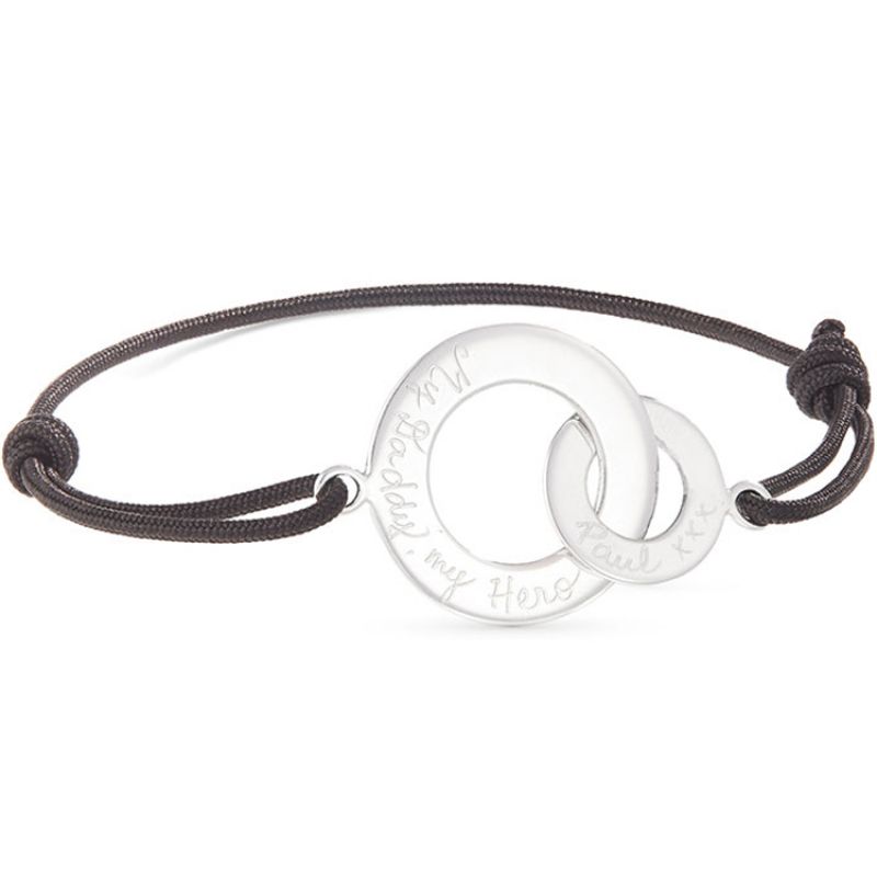 Bracelet maman sur cordon Anneaux entrelacés personnalisable (argent 925°) Merci Maman