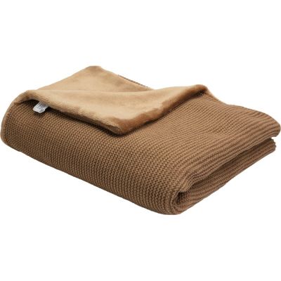 couverture en tricot et flanelle camel (75 x 100 cm)