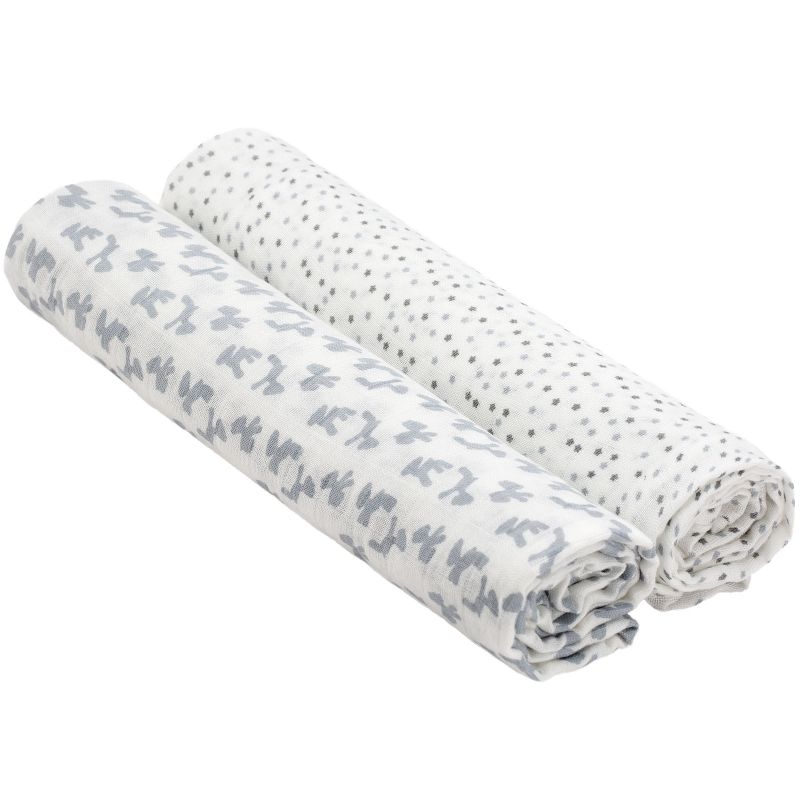 Lot de 2 maxi langes en mousseline de bambou Lela gris clair (120 x 120 cm) Lässig