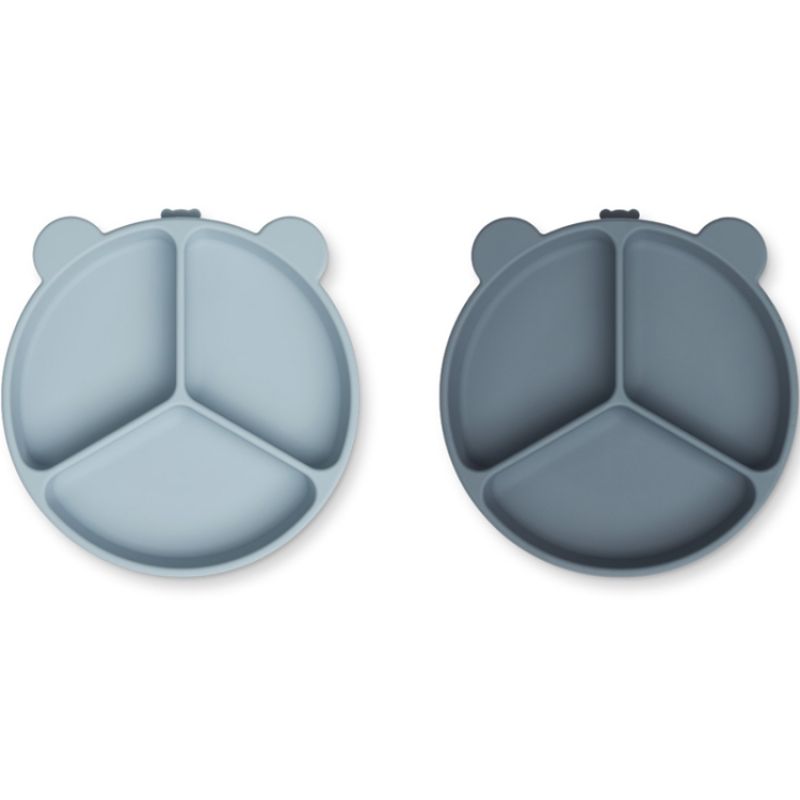 Lot de 2 assiettes à compartiments ventouse Stacy Sea blue whale blue mix - Reconditionné Liewood
