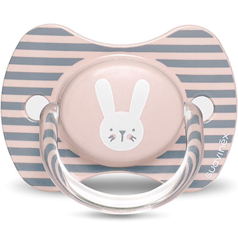 Sucette anatomique réversible Hygge Baby lapin rayé rose (6-18 mois) Suavinex