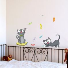 Stickers muraux Chatons et plumes