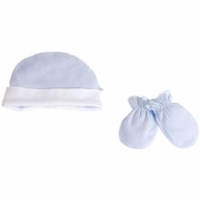 Set bonnet et mouffles bleus (naissance)  par Cambrass