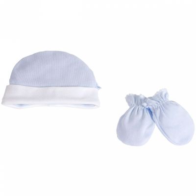 Set bonnet et mouffles bleus (naissance) Cambrass