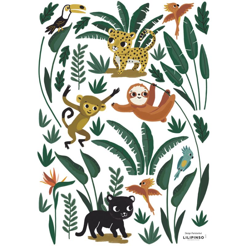Stickers Jungle night animaux de la jungle (29,7 x 42 cm) Lilipinso