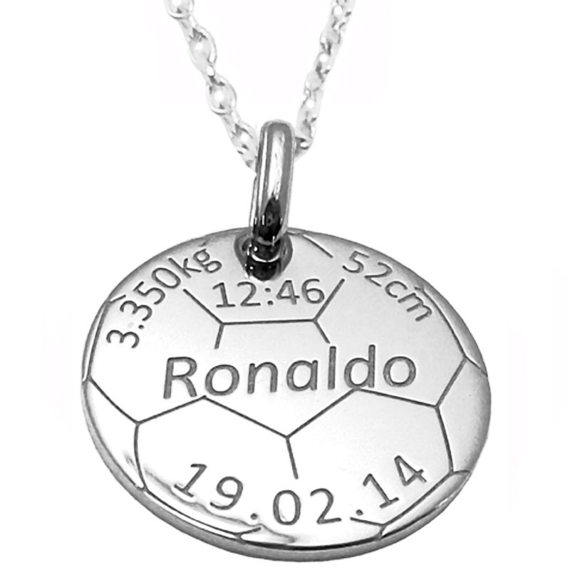 Médaille de naissance football avec chaîne personnalisable (argent 925° rhodié) Alomi