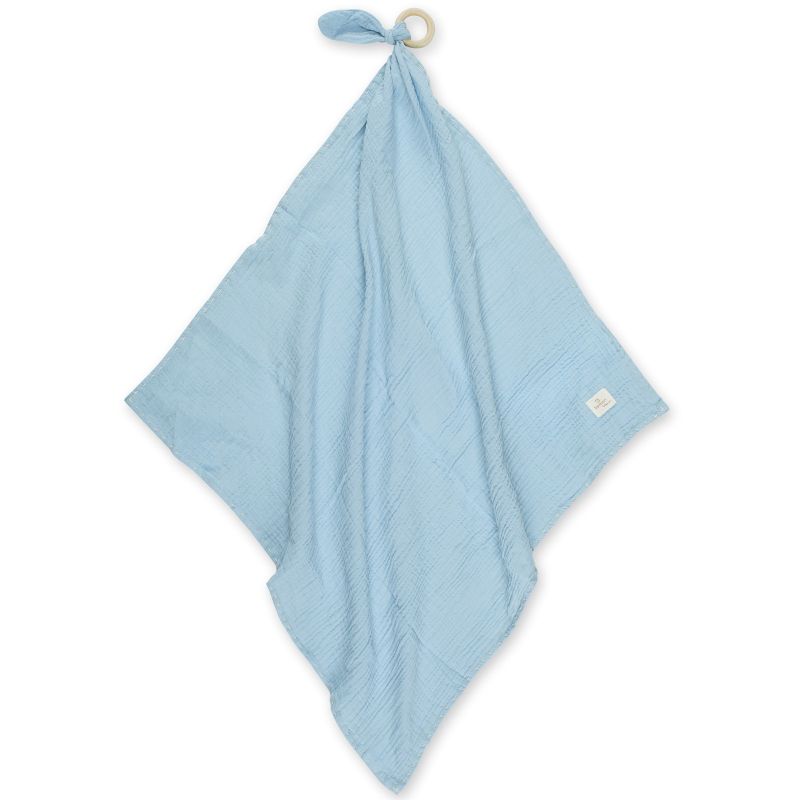 Doudou plat avec anneau en bois Swaddle bleu gris breeze Bemini