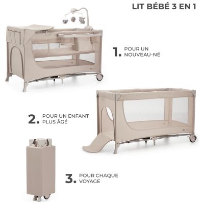 Lit parapluie 3 en 1 Joy 2 avec accessoires Beige