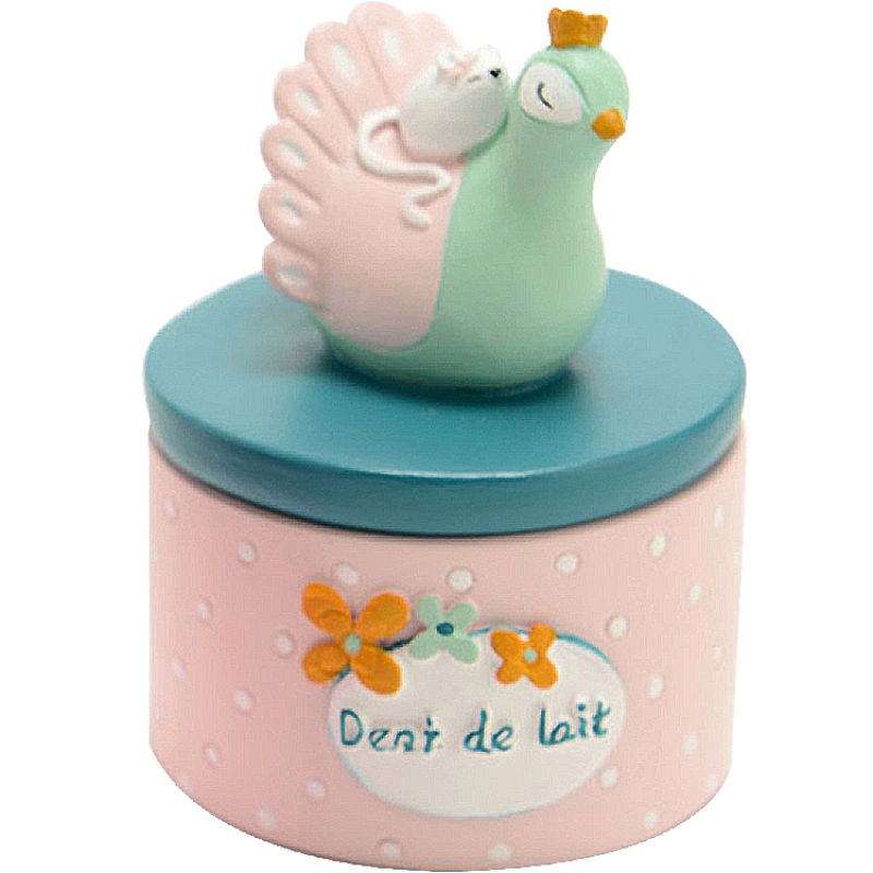 Boîte à dents Jade le paon rose et vert d'eau Amadeus Les Petits
