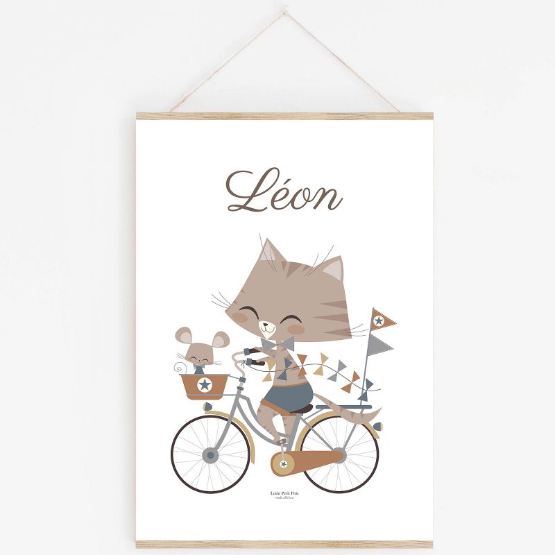 Affiche A4 chat Marius & Souriceau avec support (personnalisable) Lutin Petit Pois