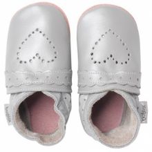 Chaussons bébé cuir Soft soles coeur pointillés argenté (9-15 mois)  par Bobux