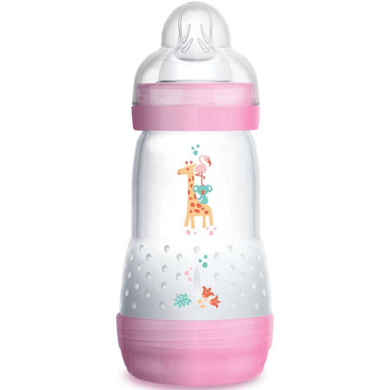 Biberon anti-coliques rose girafe - débit 2 moyen (260 ml) MAM
