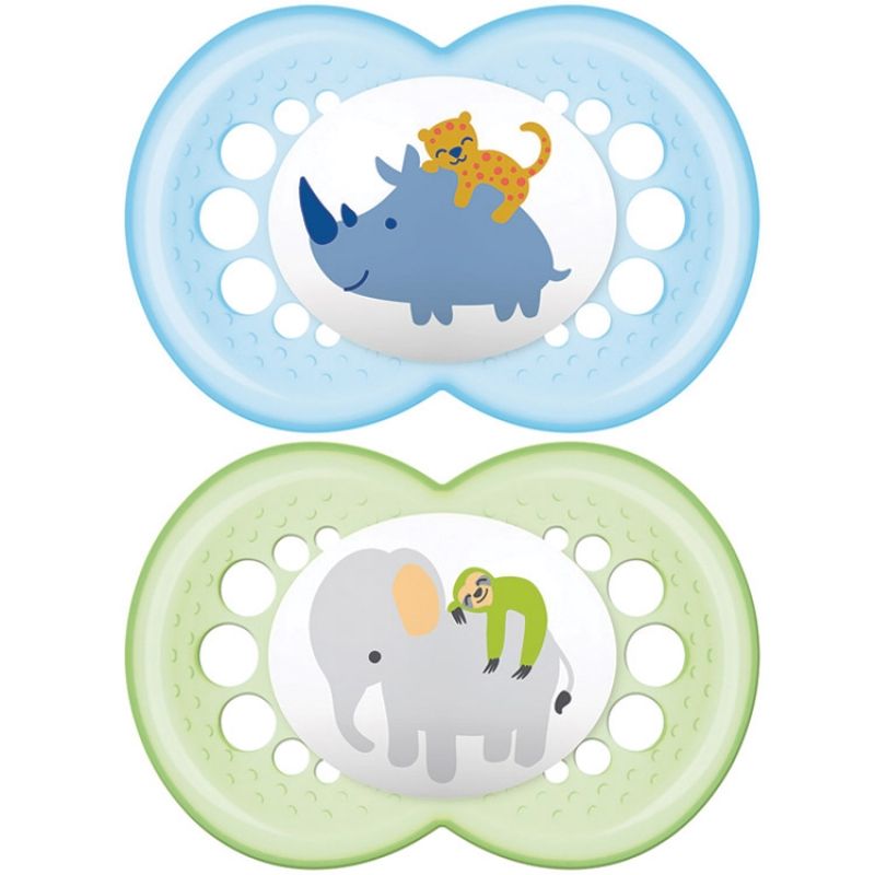 Lot de 2 sucettes anatomiques Décor classique garçon en silicone (6 mois et +) MAM