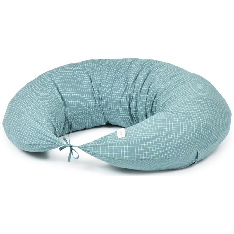 Coussin de maternité Stories Édition limitée Teal cream grid Nobodinoz Produit 1