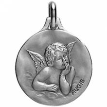 Médaille ronde Ange de Raphaël 18 mm (or blanc 750°)  par Maison Augis