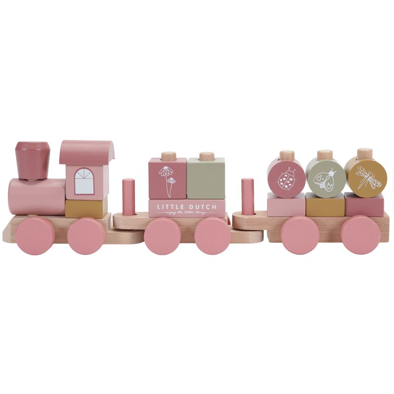 Train de construction en bois Flowers (17 pièces) Little Dutch