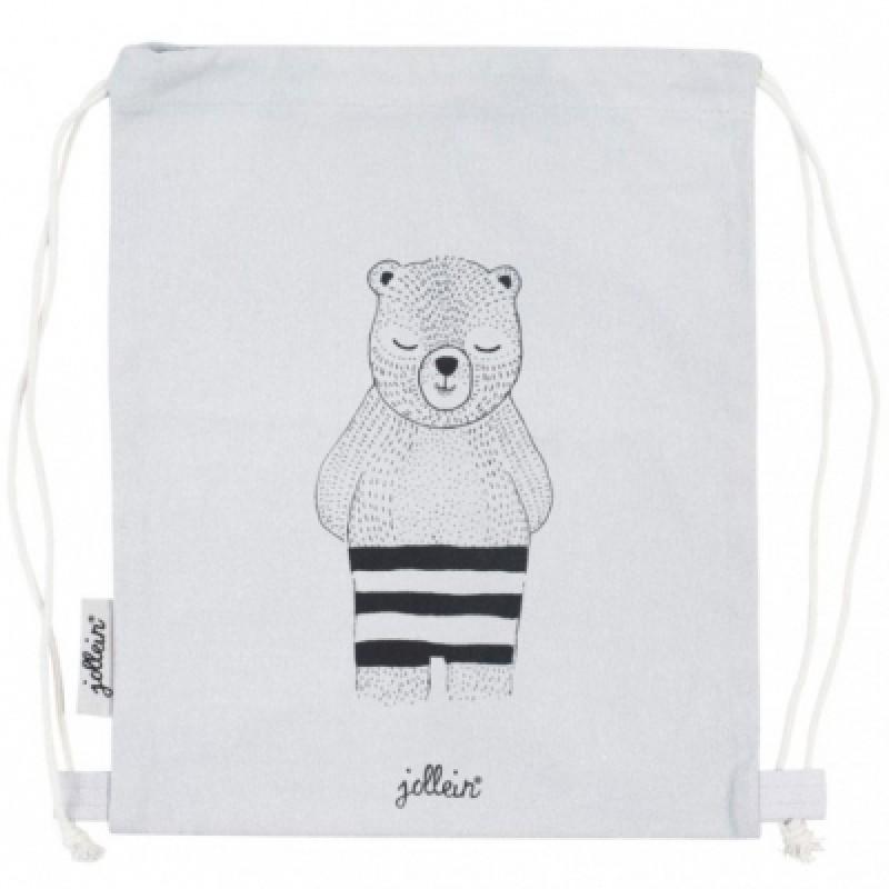 Sac à ficelles en toile ours gris Jollein