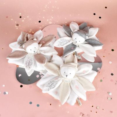 Doudou plat pétales Ours Blanc (25 cm)