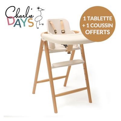 Pack 1 chaise Tobo White + 1 baby set + 1 tablette + 1 coussin Camel  par Charlie Crane
