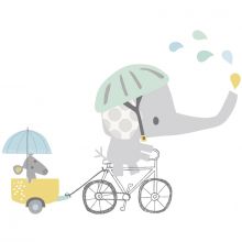 Sticker éléphant à vélo Smile, It's raining by Dawn Machell  par Lilipinso