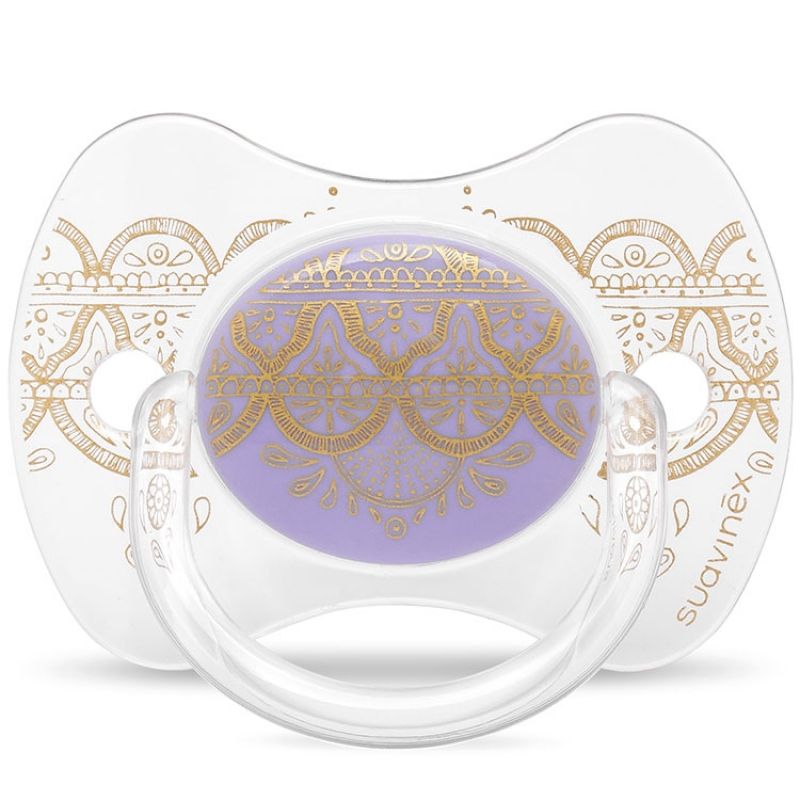 Sucette anatomique réversible Couture Ethnic Lilas et doré en silicone (0-4 mois) Suavinex