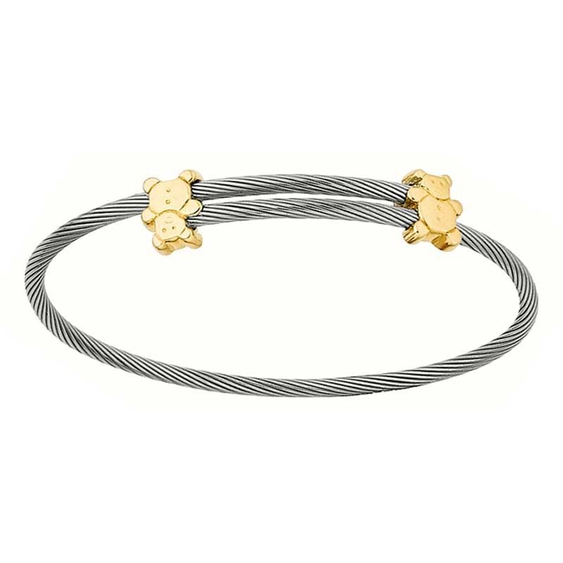Jonc bébé or et acier motifs oursons  Berceau magique bijoux