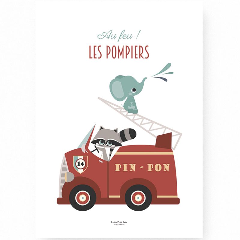 Affiche A4 Au feu les pompiers Lutin Petit Pois