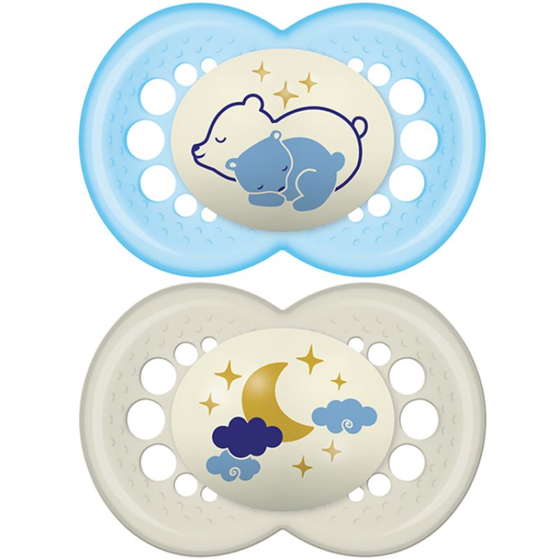 Lot de 2 sucettes anatomiques Nuit ours bleu (6 mois et +) MAM