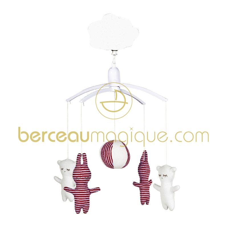 Mobile musical Ours et Lapins rayures Trousselier