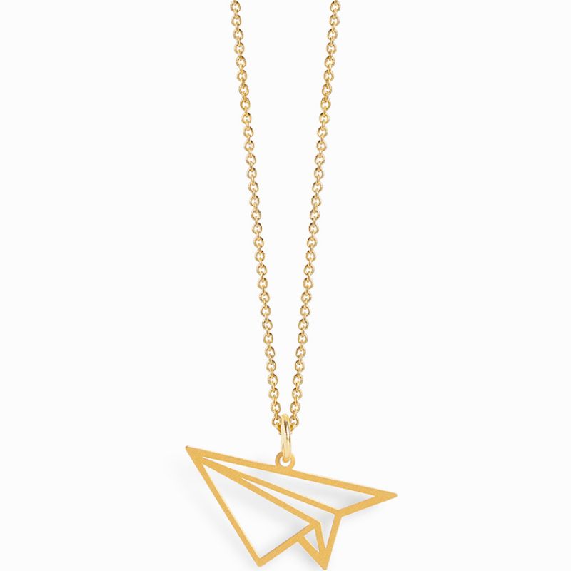 Collier chaîne 40 cm pendentif Origami avion 20 mm (vermeil doré) Coquine