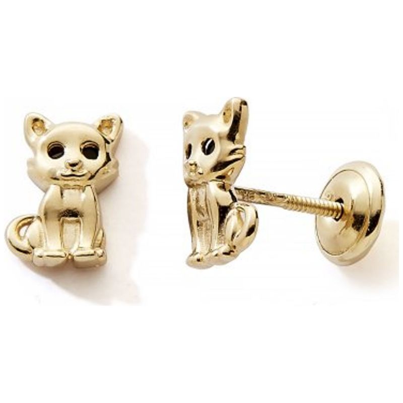Boucles d'oreilles à vis Chat (or jaune 375°) Baby bijoux Produit 1