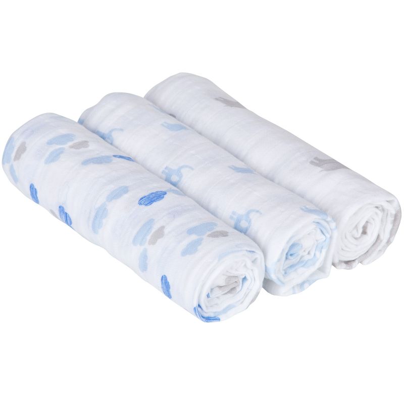 Lot de 3 langes en mousseline Eléphant & Nuage bleus (85 x 85 cm) Lässig