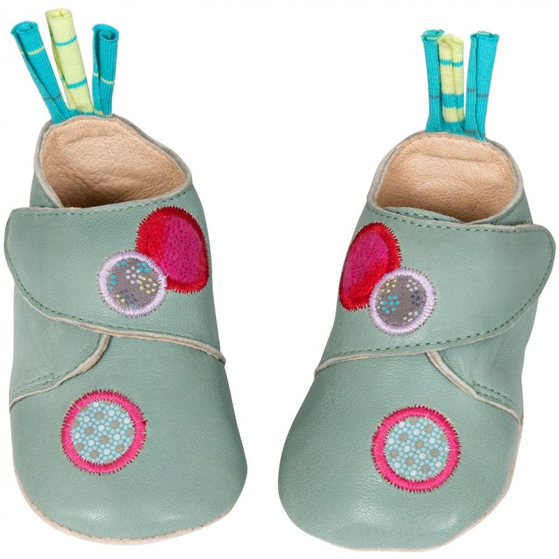 Chaussons cuir chien Jolis pas beaux vert d'eau (6-12 mois) Moulin Roty